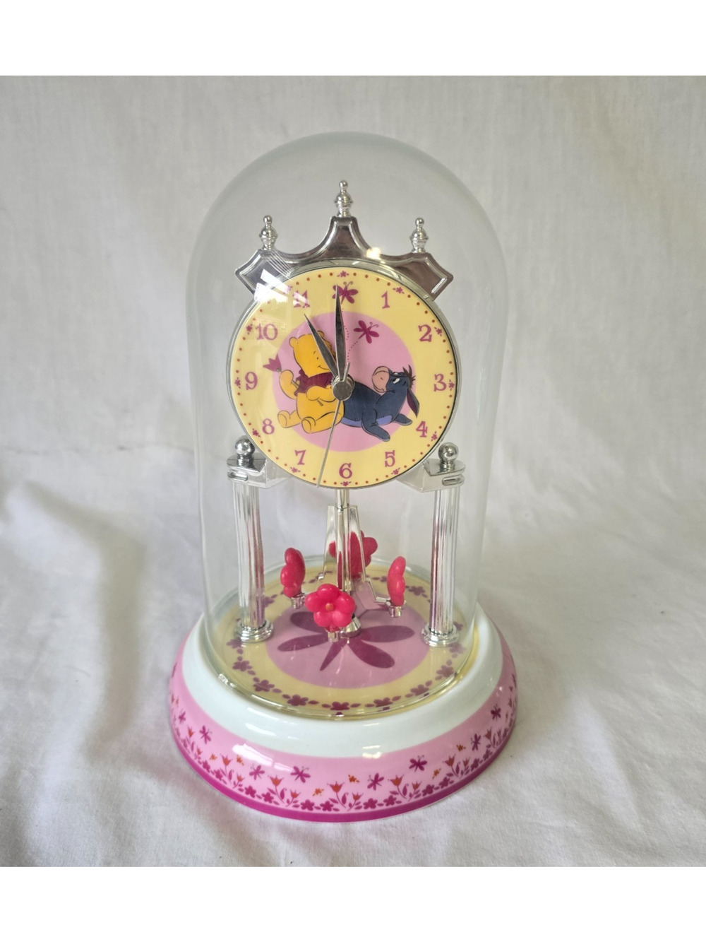 Disney Winnie the Pooh & Eeyore Anniversary Clock Porcelain Base Pink Works*